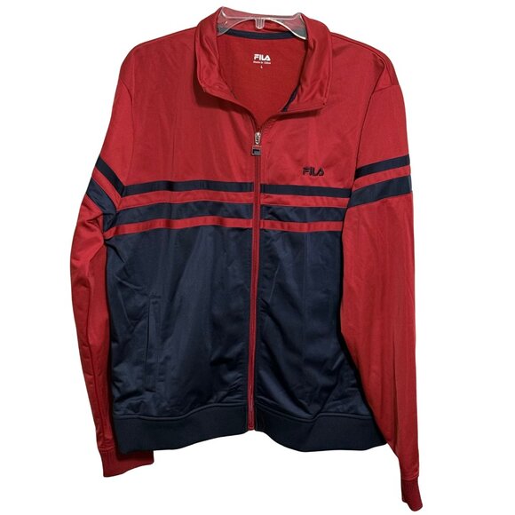 Vintage FILA Red & Navy Long Sleeve Track Jacket - Size Large - Picture 1 of 9